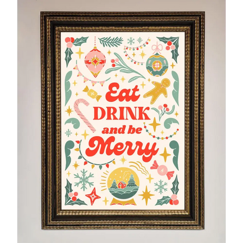 Eat Drink And Be Merry Framed Poster - A3 (29.7 x 42 cm) / Ornate Gold Black - Framed Print