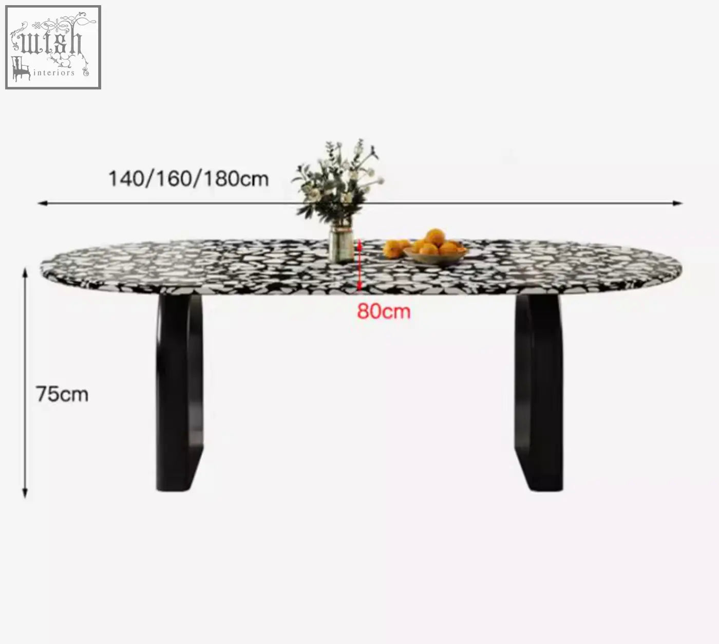 Black and white mosaic stone oval eaton dining table with sleek modern legs black terrazzo black dining table