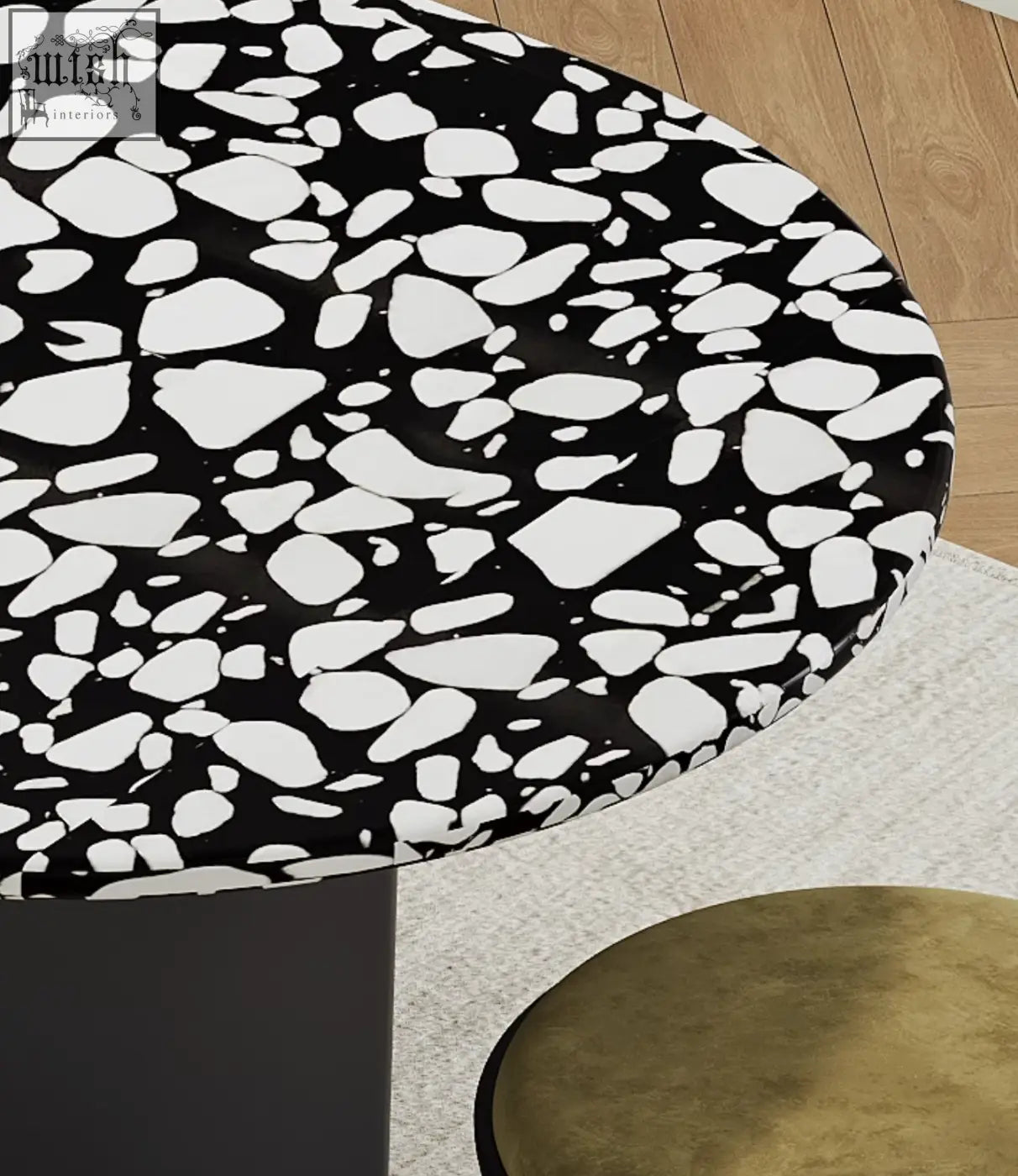 Eaton black dining terrazzo dining table with sleek modern design and black and white terrazzo pattern coffee table top