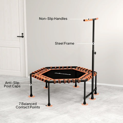 SPORTNOW 45" Rebounder Trampoline for Adults, Quiet Bungee Rebounder with LED Lights and Adjustable Handle, Orange