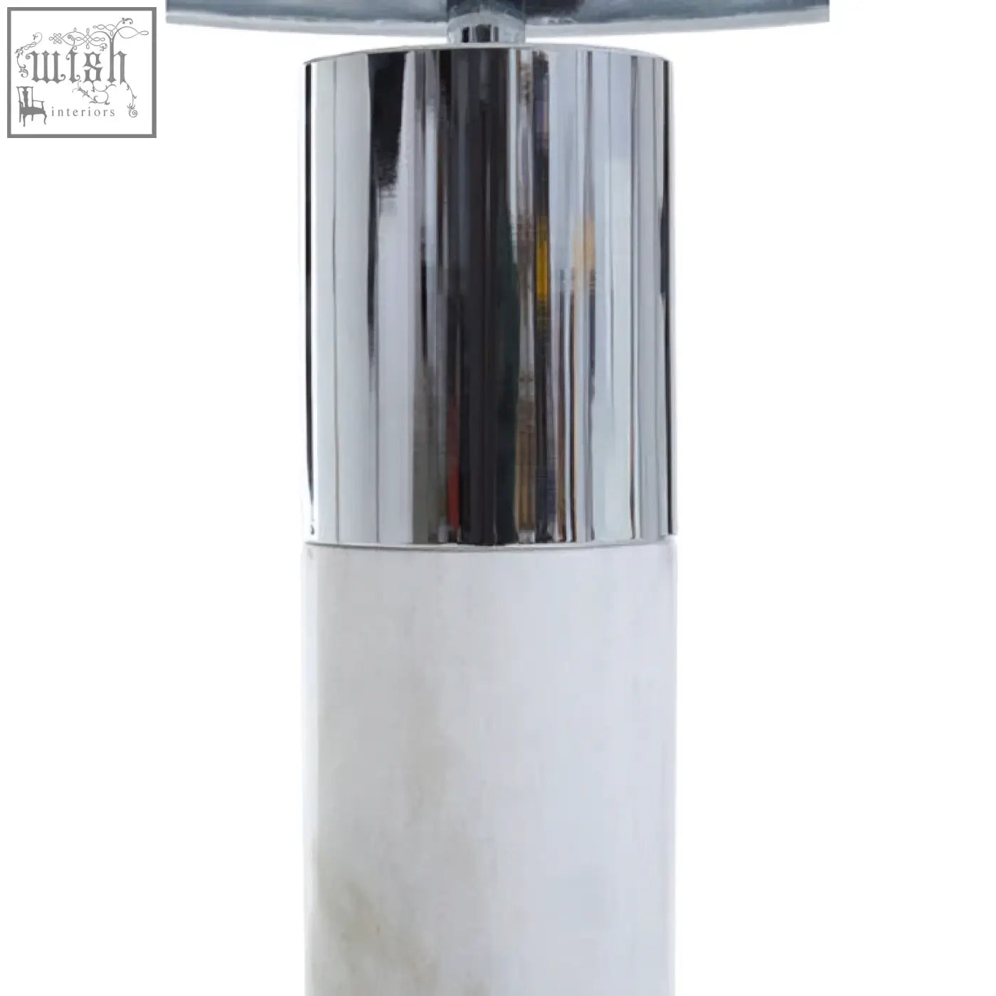 Eben marble base table lamp with ivory shade featuring chrome fluted base and white marble lower section
