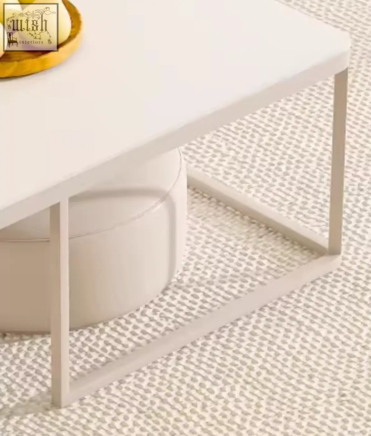 White rectangular coffee table with minimalist metal frame from eclipse nesting coffee table set in cream color
