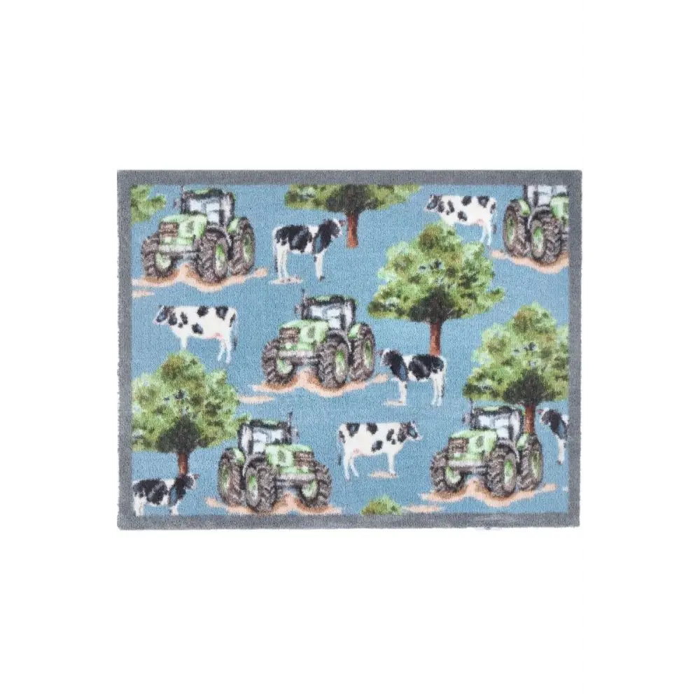 Eco-Friendly Farm Inspired Mat - Farmyard Tractors Cows / 65X85 cm - Doormat