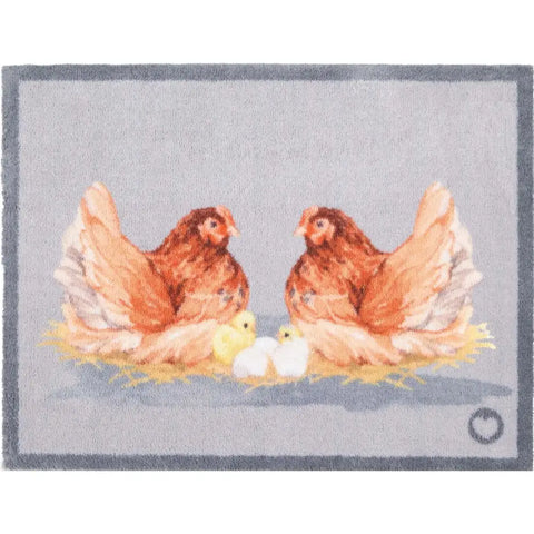 Eco-Friendly Farm Inspired Mat - Mother Hens / 65X85 cm - Doormat