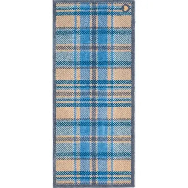 Eco-Friendly Washable Geometric Mat - 65X150 cm / Tartan Blue - Doormat