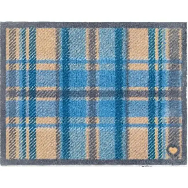 Eco-Friendly Washable Geometric Mat - 65X85 cm / Tartan Blue - Doormat