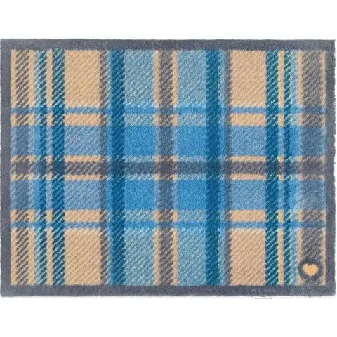 Eco-Friendly Washable Geometric Mat - 65X85 cm / Tartan Blue - Doormat