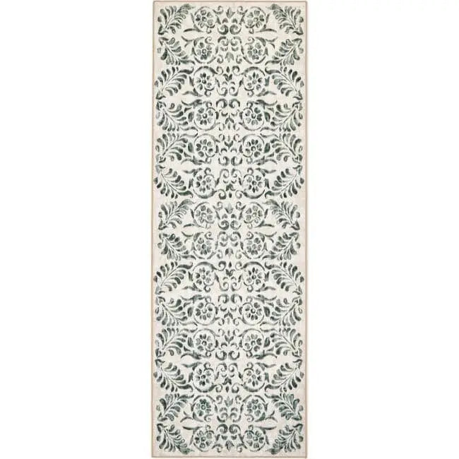 Eco-Washable Beige and Green Rug Floral Design - 75X220 cm - Rugs