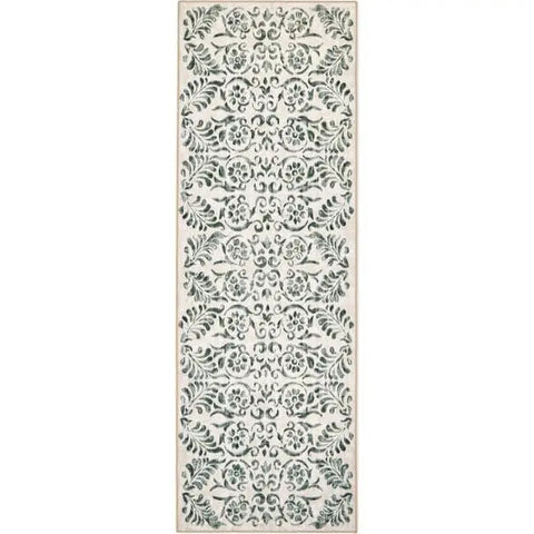 Eco-Washable Beige and Green Rug Floral Design - 75X220 cm - Rugs