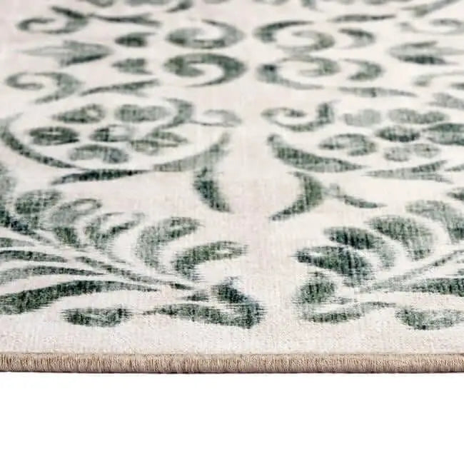 Eco-Washable Beige and Green Rug Floral Design - Rugs