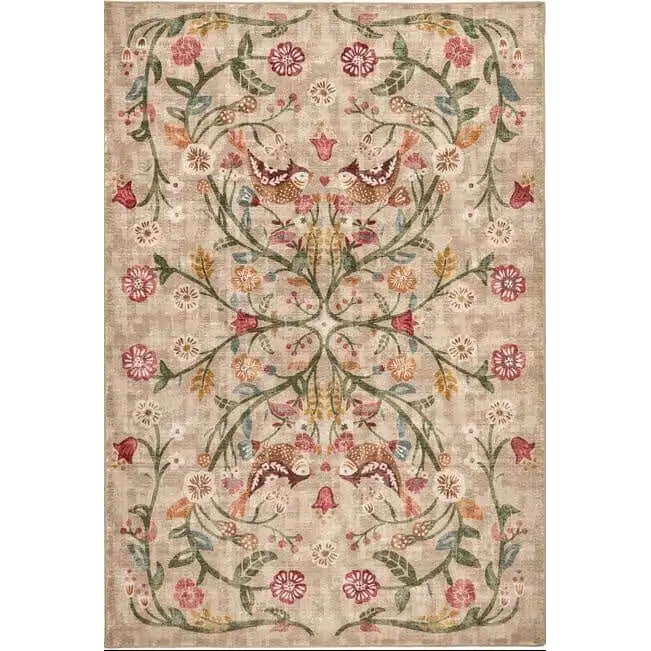 Eco-Washable Beige Rug Floral Design - 120X185 cm - Rugs