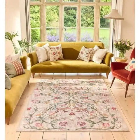 Eco-Washable Beige Rug Floral Design - Rugs