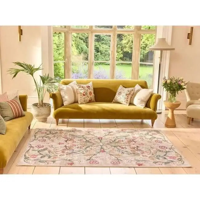 Eco-Washable Beige Rug Floral Design - Rugs