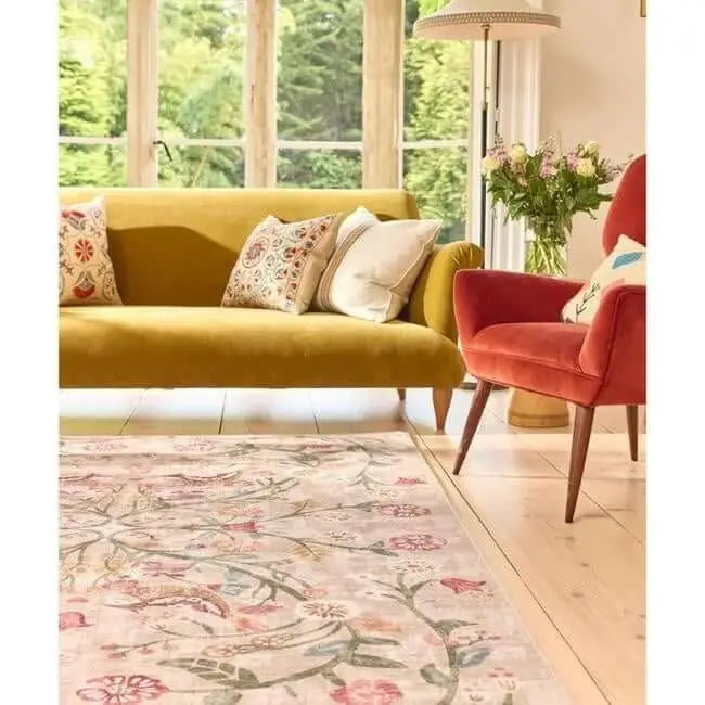 Eco-Washable Beige Rug Floral Design - Rugs