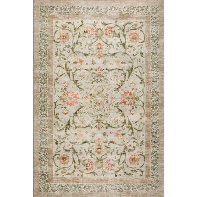 Eco-Washable Beige Rug Flowers Design - 120X185 cm - Rugs