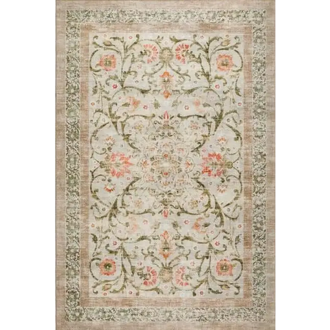 Eco-Washable Beige Rug Flowers Design - 120X185 cm - Rugs