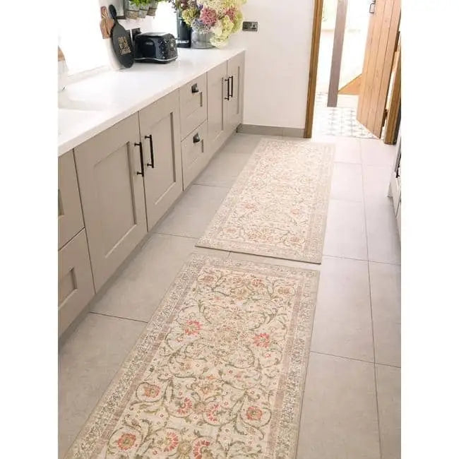 Eco-Washable Beige Rug Flowers Design - Rugs