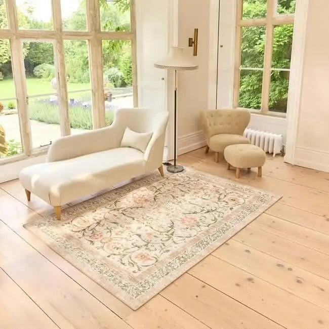 Eco-Washable Beige Rug Flowers Design - Rugs