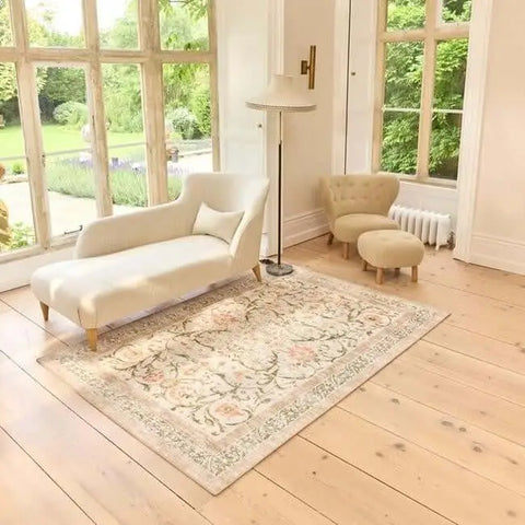 Eco-Washable Beige Rug Flowers Design - Rugs