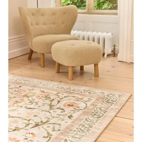 Eco-Washable Beige Rug Flowers Design - Rugs