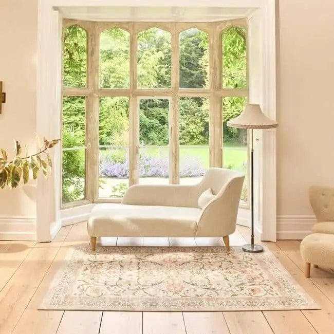 Eco-Washable Beige Rug Flowers Design - Rugs