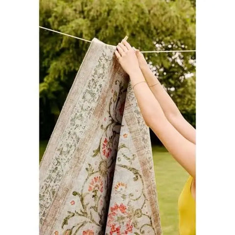 Eco-Washable Beige Rug Flowers Design - Rugs