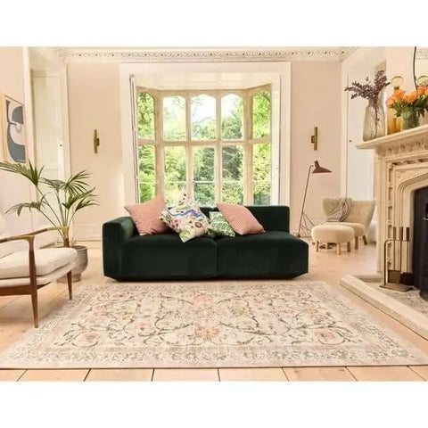 Eco-Washable Beige Rug Flowers Design - Rugs
