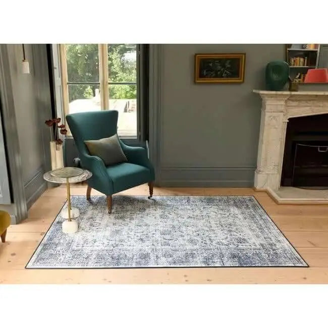 Eco-Washable Blue Rug Bordered Design - Rugs