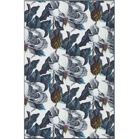 Eco-Washable Blue Rug Floral Design - 120X185 cm - Rugs