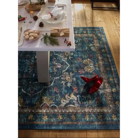 Eco-Washable Blue Rug Vintage Design - Rugs