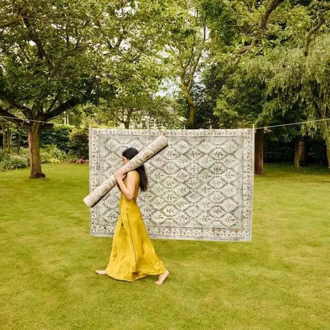 Eco-Washable Cream Rug Botanicals Design - Rugs