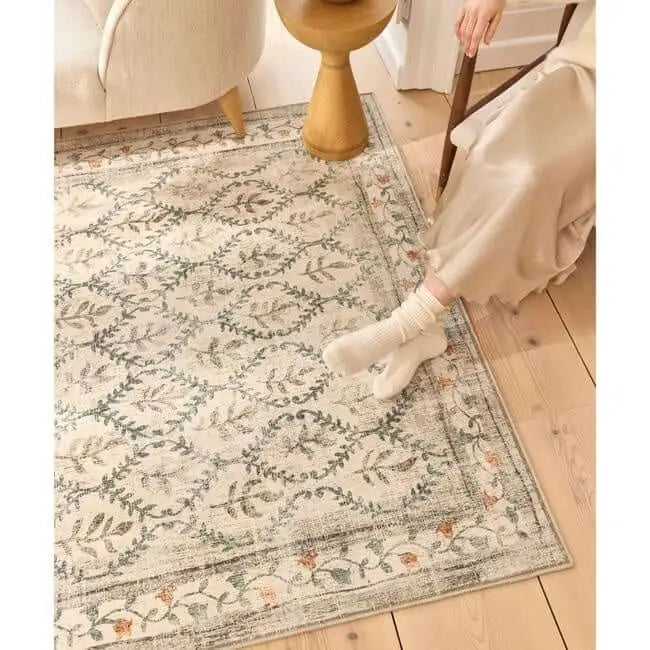Eco-Washable Cream Rug Botanicals Design - Rugs