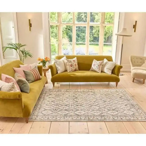 Eco-Washable Cream Rug Botanicals Design - Rugs