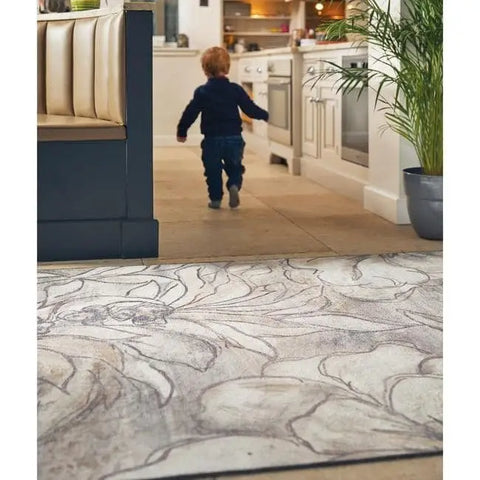 Eco-Washable Cream Rug Floral Design - Rugs