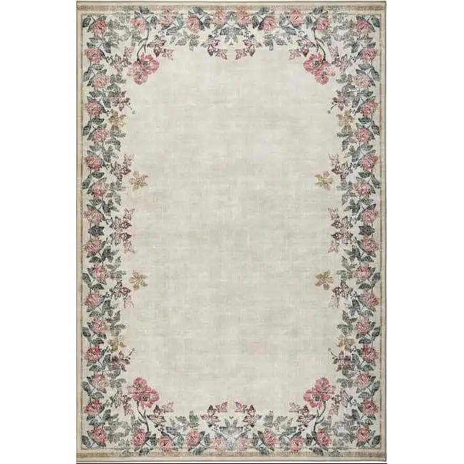 Eco-Washable Cream Rug Flower Design - 120X185 cm - Rugs