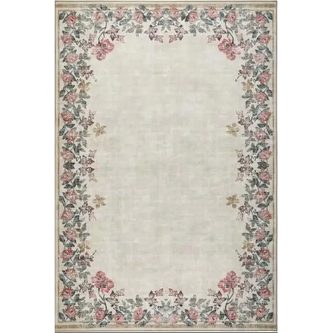 Eco-Washable Cream Rug Flower Design - 120X185 cm - Rugs