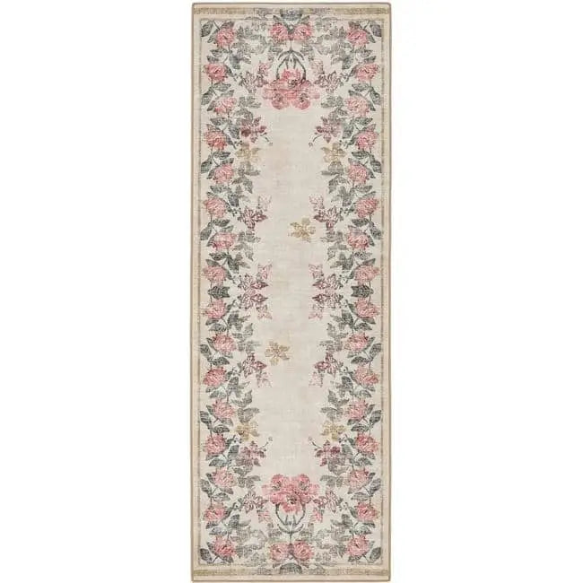Eco-Washable Cream Rug Flower Design - 75X220 cm - Rugs