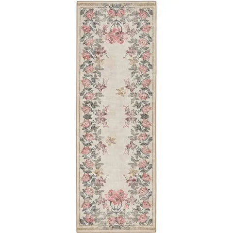 Eco-Washable Cream Rug Flower Design - 75X220 cm - Rugs