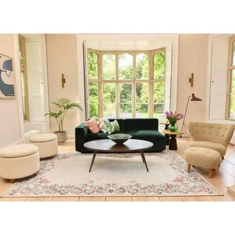 Eco-Washable Cream Rug Flower Design - Rugs