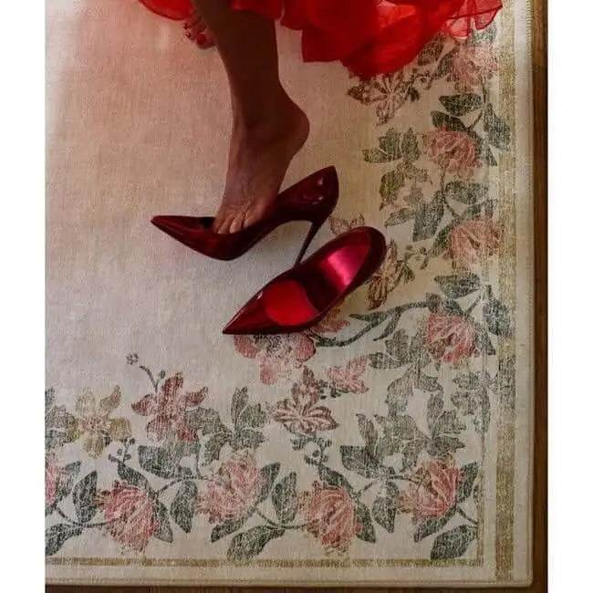 Eco-Washable Cream Rug Flower Design - Rugs