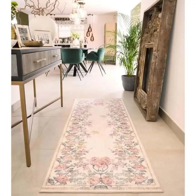 Eco-Washable Cream Rug Flower Design - Rugs