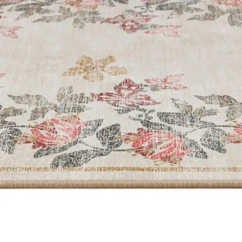 Eco-Washable Cream Rug Flower Design - Rugs