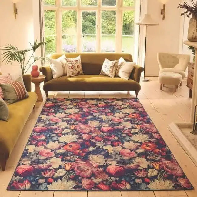 Eco-Washable Dark Flowers Design - Rugs