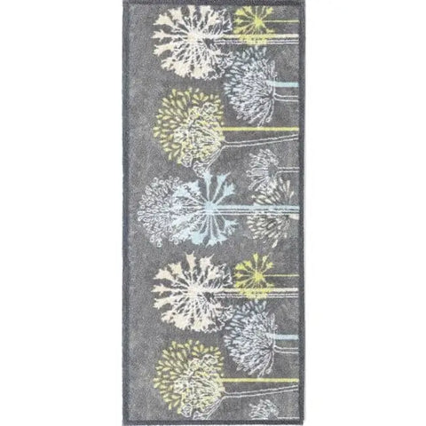 Eco-Washable Floral Design Mat in Grey - 65X100 cm - Rugs