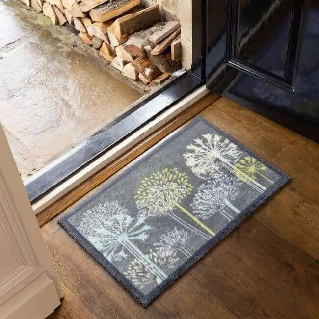 Eco-Washable Floral Design Mat in Grey - Rugs