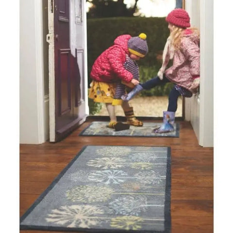 Eco-Washable Floral Design Mat in Grey - Rugs