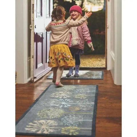 Eco-Washable Floral Design Mat in Grey - Rugs
