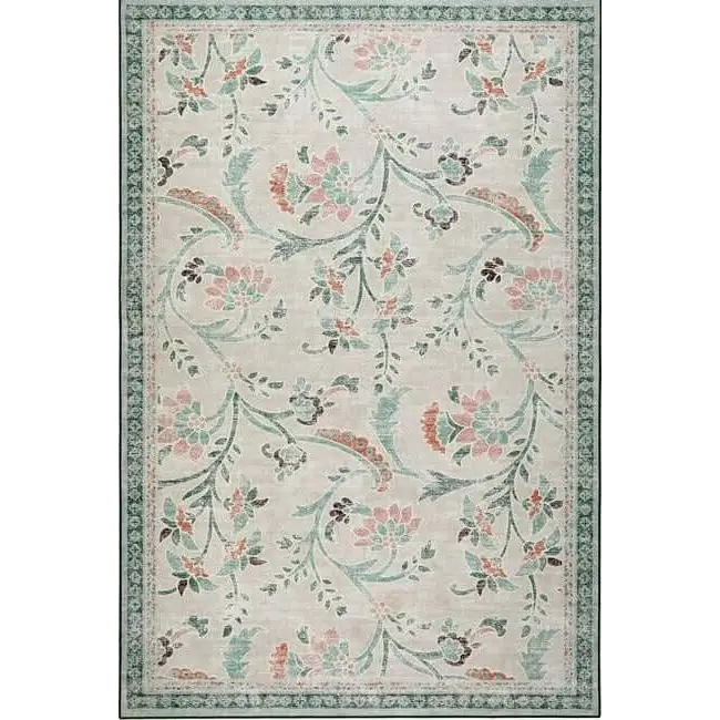 Eco-Washable Green Rug Floral Design - 120X185 cm - Rugs