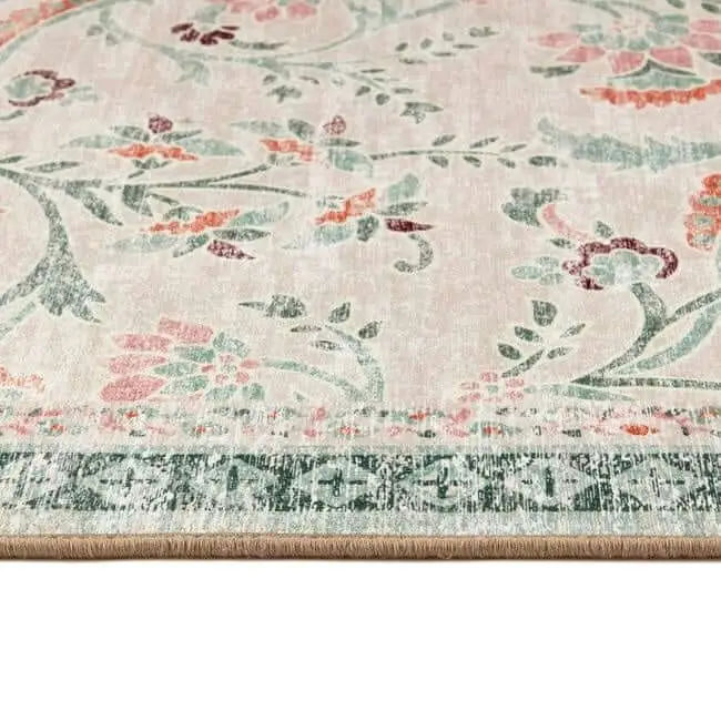 Eco-Washable Green Rug Floral Design - Rugs