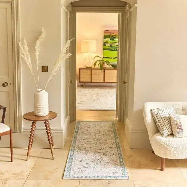 Eco-Washable Green Rug Floral Design - Rugs